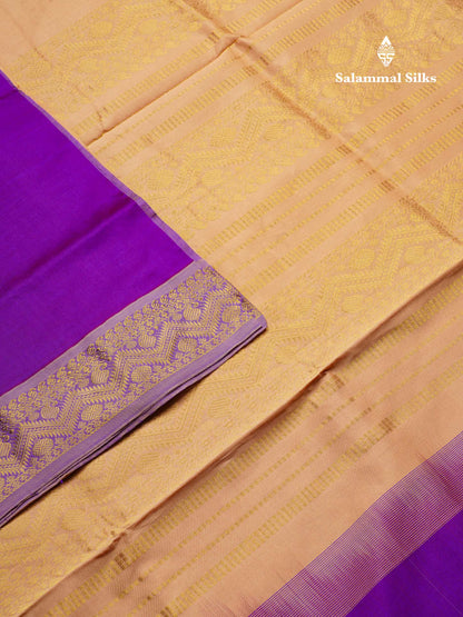 Beautiful Purple Plain Semi Silk Cotton Saree With Contrast Dark Sandal Blouse