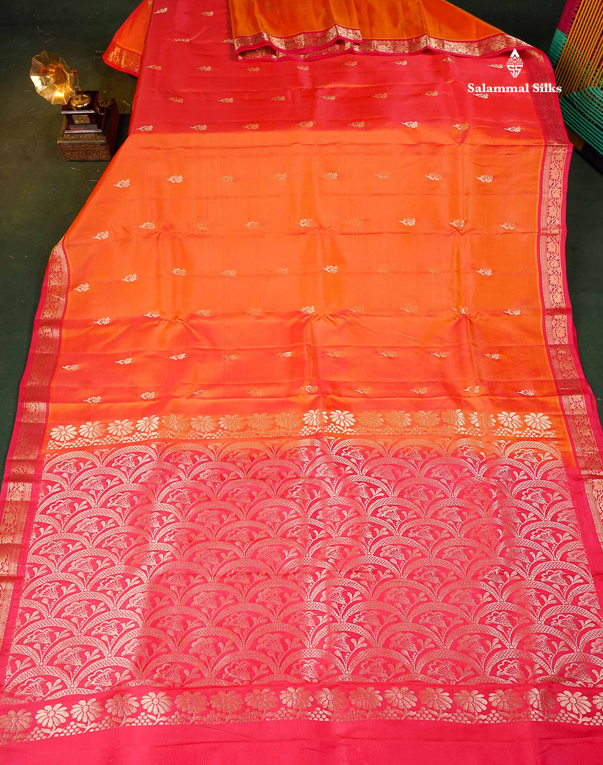 Pure Mix Silk Saree - Orange Colour Body With Contrast Pink Small Border 