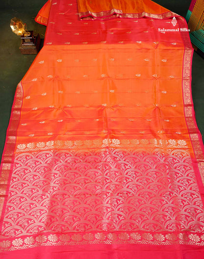 Pure Mix Silk Saree - Orange Colour Body With Contrast Pink Small Border 