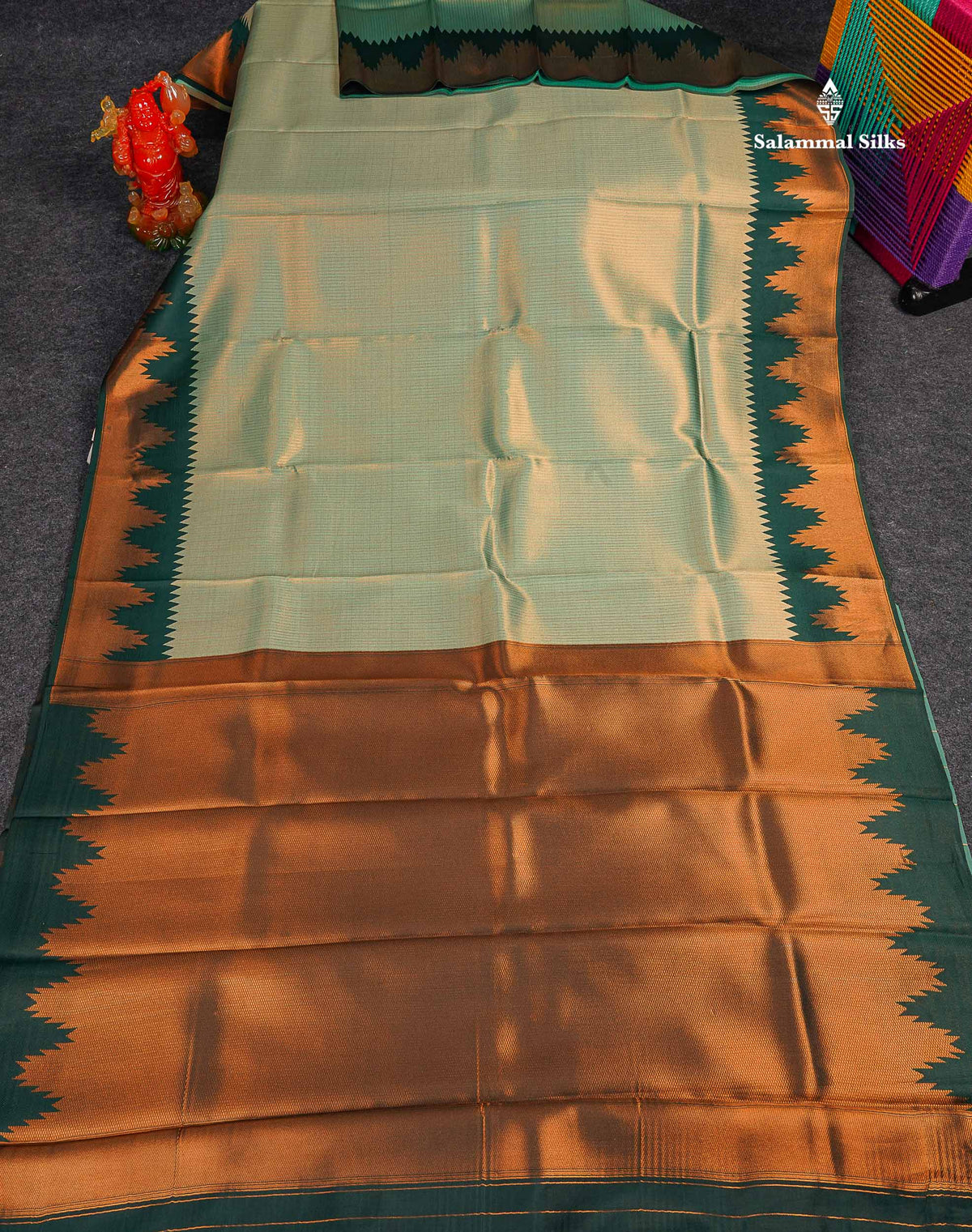 Semi Silk Saree - Light Pista Green Colour Body With Contrast Bottle Green Temple Border 