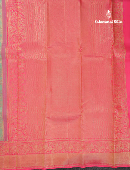 Beautiful Pastel Blue Bridal Pure Kanjivaram Silk Saree With Contrast Light Pink Traditional Border