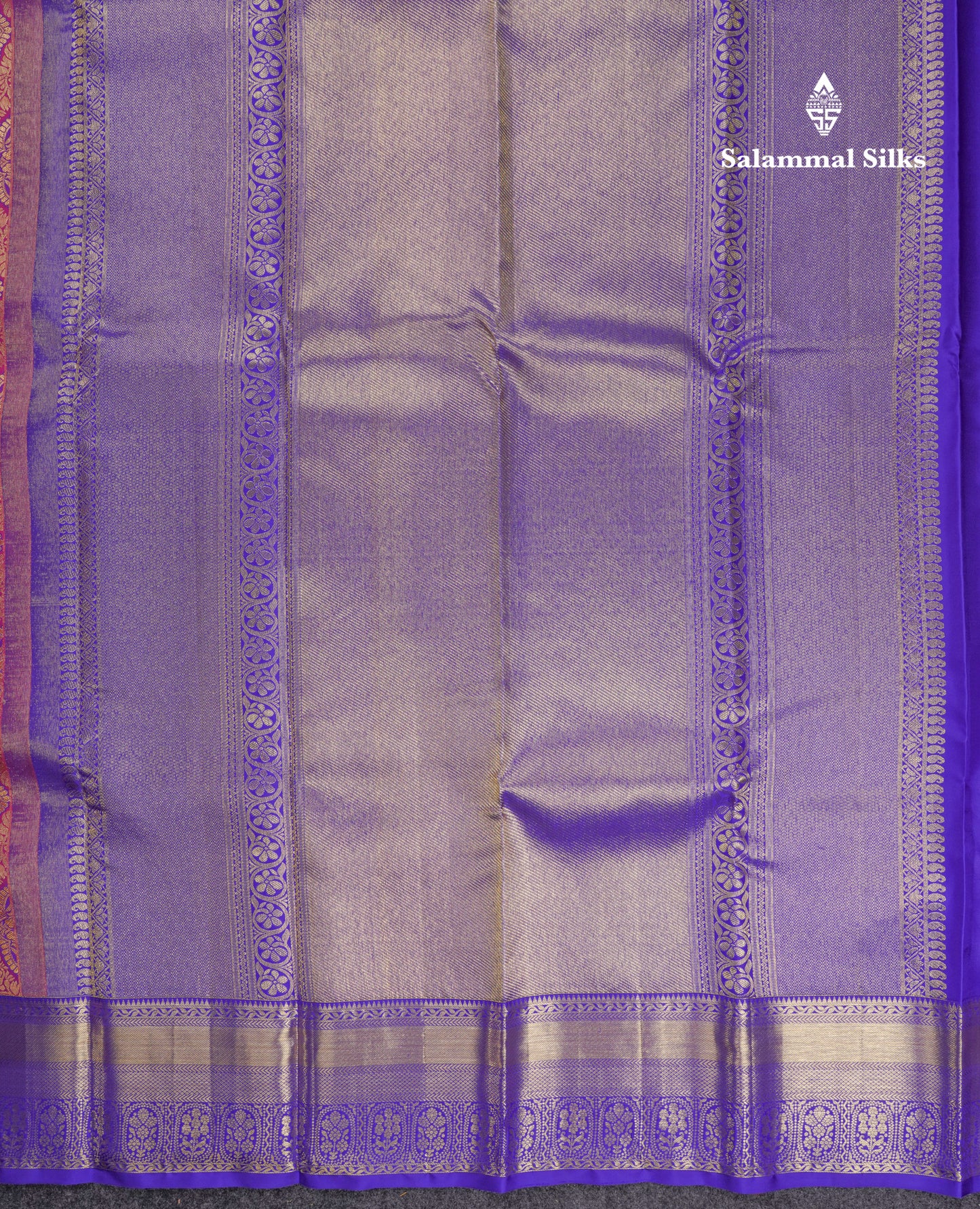 Beautiful Dual Tone Pinkish Orange Pure Kanjivaram Silk Saree With Contrast Violet Traditional Border
