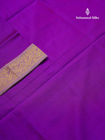 Beautiful Purple Plain Semi Silk Cotton Saree With Contrast Dark Sandal Blouse