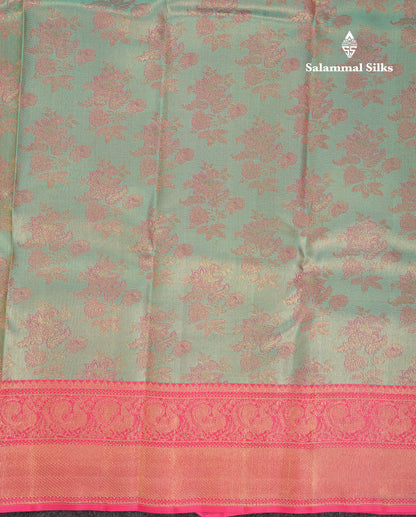 Beautiful Pastel Blue Bridal Pure Kanjivaram Silk Saree With Contrast Light Pink Traditional Border