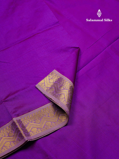 Beautiful Purple Plain Semi Silk Cotton Saree With Contrast Dark Sandal Blouse