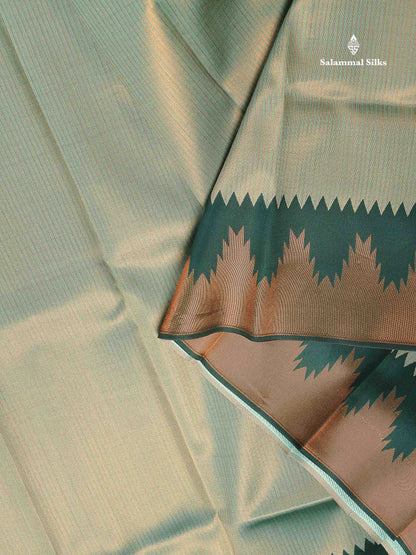 Semi Silk Saree - Light Pista Green Colour Body With Contrast Bottle Green Temple Border