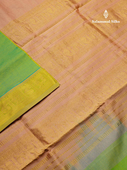 Beautiful Dual Tone Parrot Green Plain Semi Silk Cotton Saree With Contrast Dark Sandal Blouse