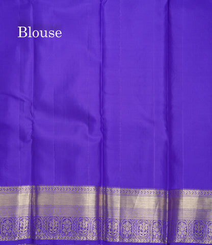 Beautiful Dual Tone Pinkish Orange Pure Kanjivaram Silk Saree With Contrast Violet Traditional Border
