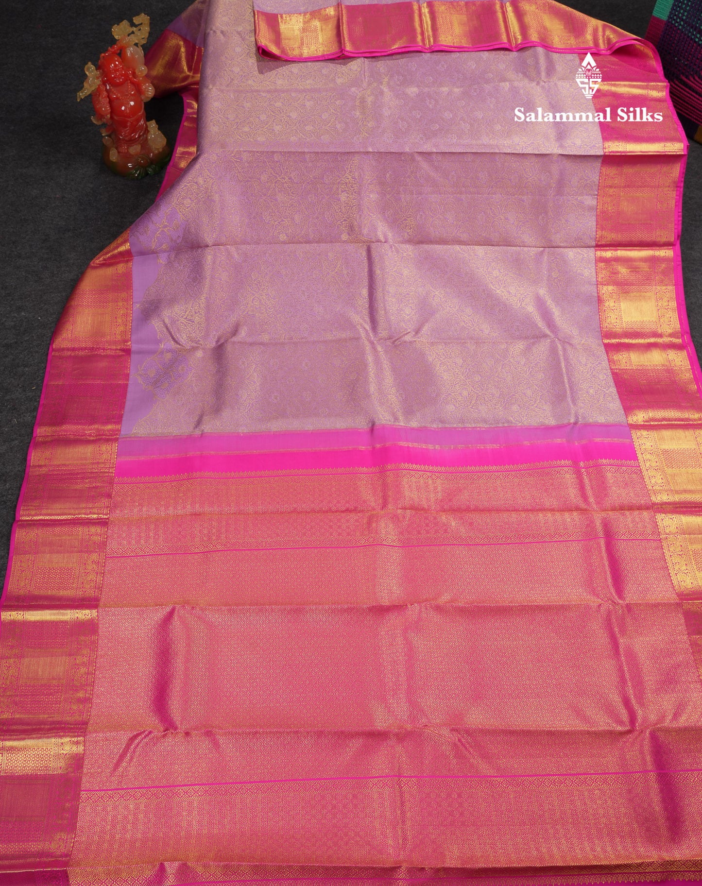 Beautiful Lavender Bridal Pure Kanjivaram Silk Saree With Contrast Pink Traditional Border