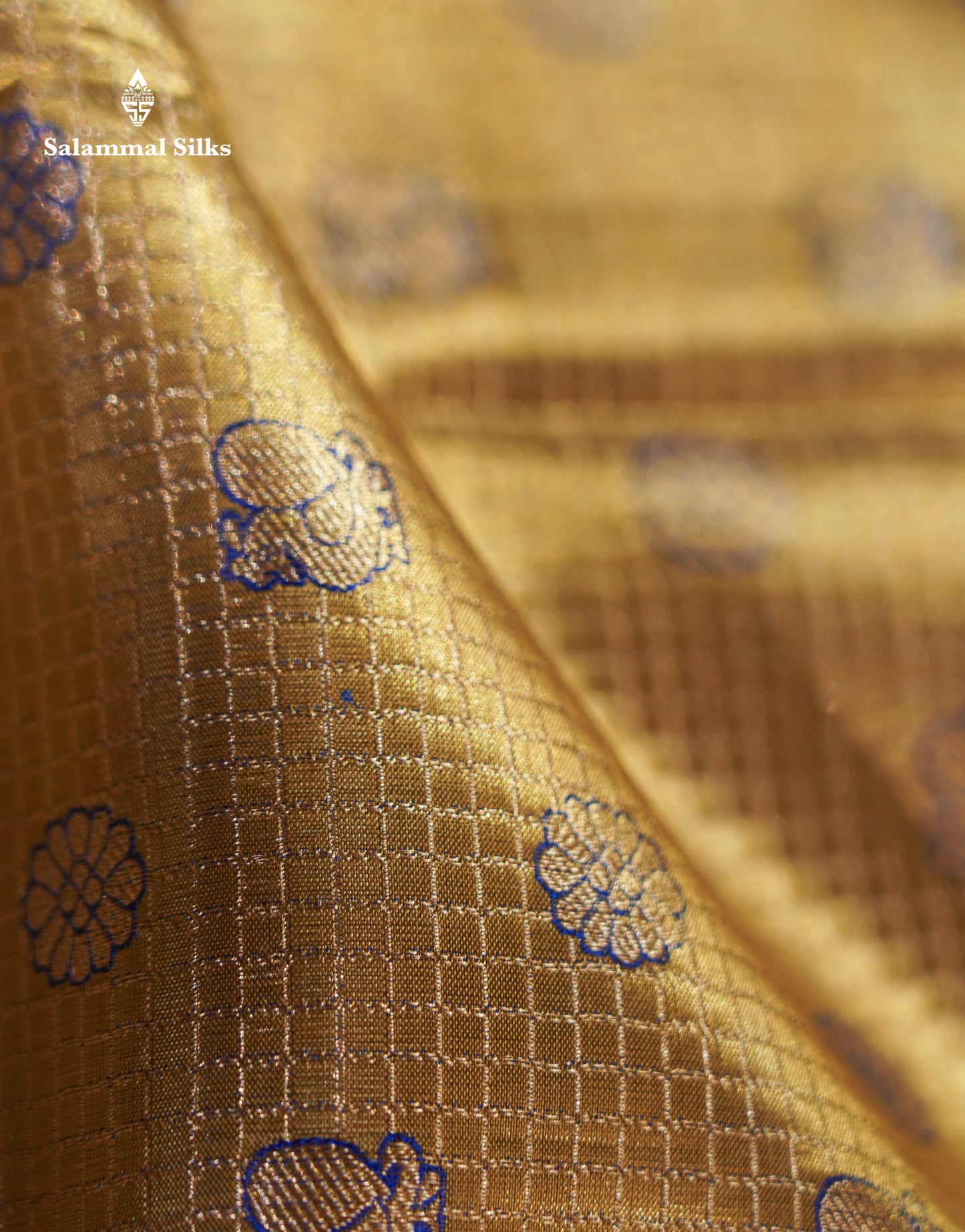 Beautiful Light Gold Tissue Bridal Small Checks With Butta Pure Kanjivaram Silk Saree With Contrast Violet Fancy Border