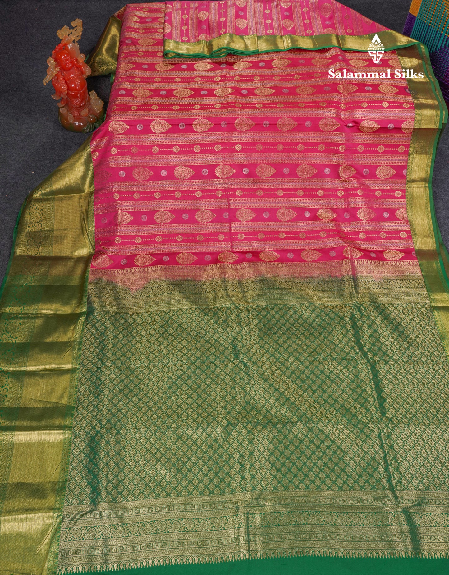 Beautiful Pink Puremix Silk Saree With Contrast Bottle Green Traditional Evening Morning Border