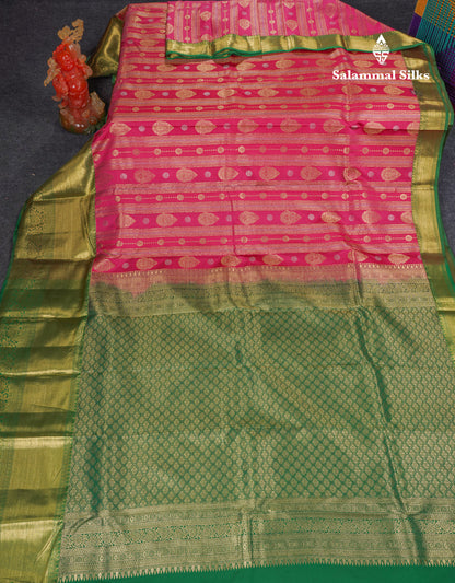 Beautiful Pink Puremix Silk Saree With Contrast Bottle Green Traditional Evening Morning Border