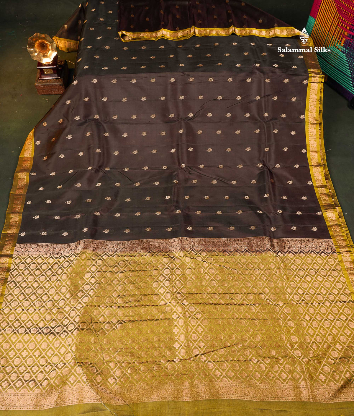 Pure Mix Silk Saree - Snuff Brown Colour Body With Contrast Mehandi Green Small Border