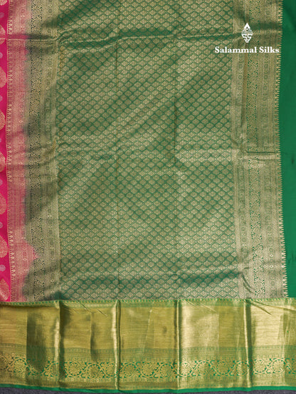 Beautiful Pink Puremix Silk Saree With Contrast Bottle Green Traditional Evening Morning Border