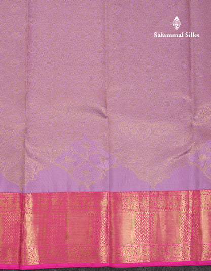 Beautiful Lavender Bridal Pure Kanjivaram Silk Saree With Contrast Pink Traditional Border