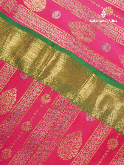 Beautiful Pink Puremix Silk Saree With Contrast Bottle Green Traditional Evening Morning Border