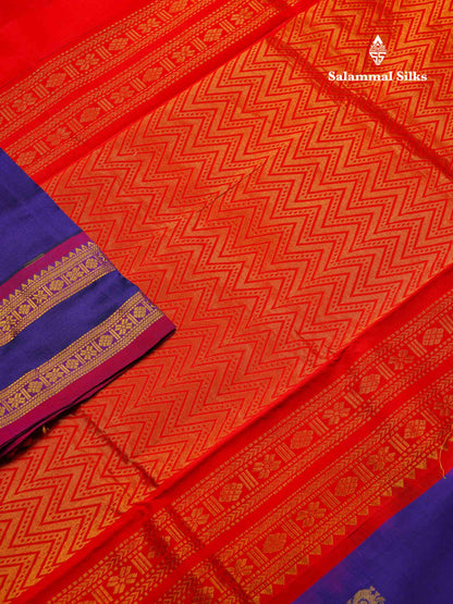 Beautiful Dual Tone Blue Semi Silk Cotton Saree With Traditional Gap Border