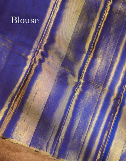 Beautiful Light Gold Tissue Bridal Small Checks With Butta Pure Kanjivaram Silk Saree With Contrast Violet Fancy Border