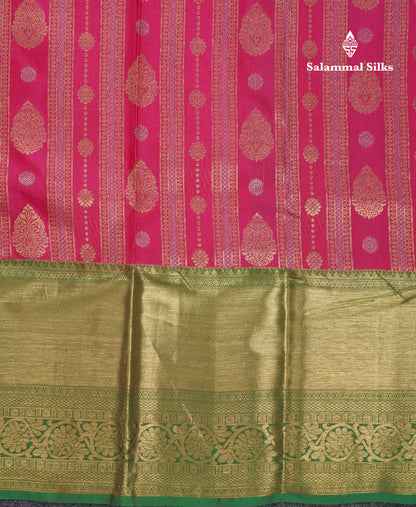 Beautiful Pink Puremix Silk Saree With Contrast Bottle Green Traditional Evening Morning Border