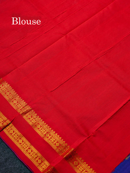 Beautiful Dual Tone Blue Semi Silk Cotton Saree With Traditional Gap Border
