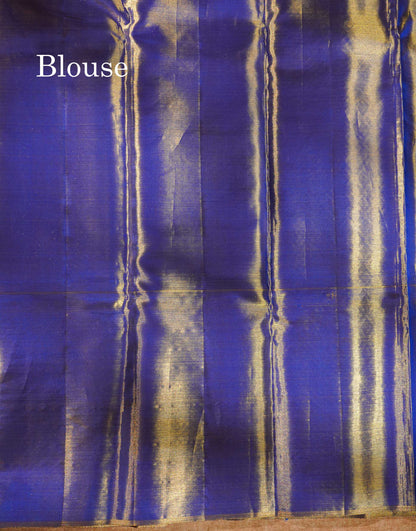 Beautiful Light Gold Tissue Bridal Small Checks With Butta Pure Kanjivaram Silk Saree With Contrast Violet Fancy Border