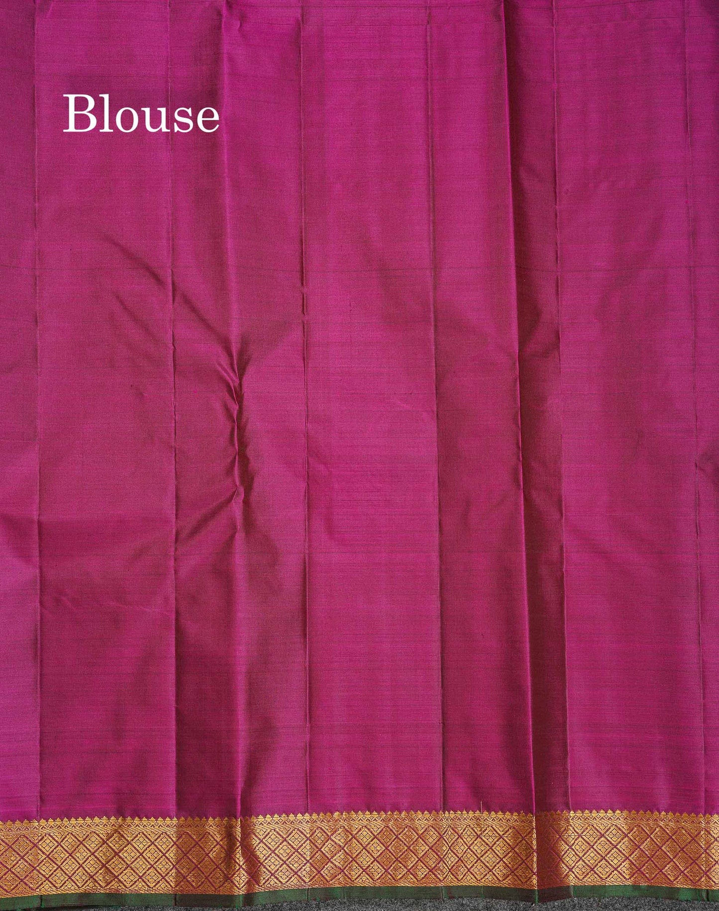 Pure Kanjivaram Silk Saree - Bottle Green Colour Body Zari Butta With Contrast Magenta Small Border
