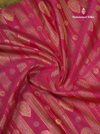 Beautiful Pink Puremix Silk Saree With Contrast Bottle Green Traditional Evening Morning Border