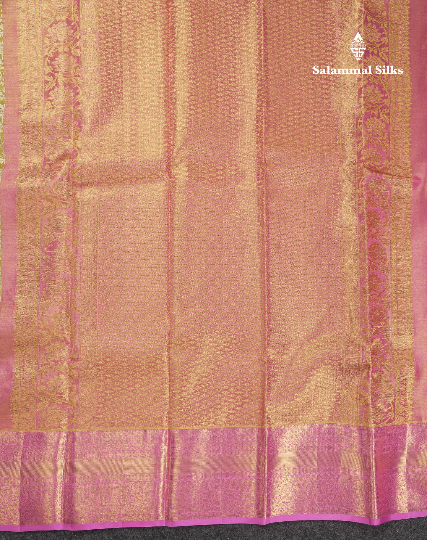 Beautiful Gold Tissue Bridal Pure Kanjivaram Silk Saree With Contrast Lavender Traditional Border