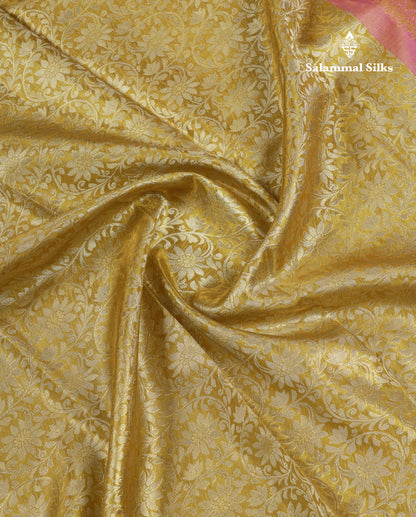 Beautiful Gold Tissue Bridal Pure Kanjivaram Silk Saree With Contrast Lavender Traditional Border
