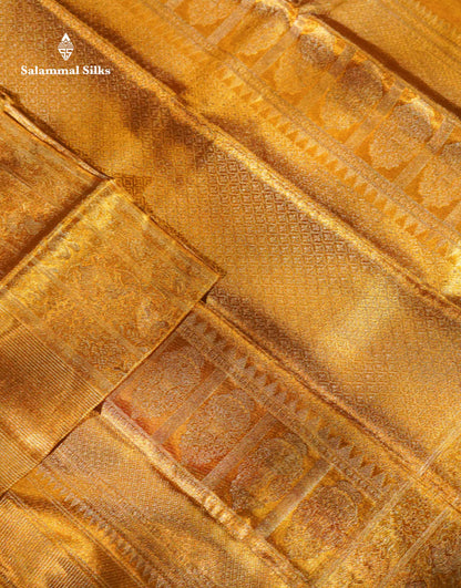 Beautiful Gold Tissue Bridal Pure Kanjivaram Silk Saree With Traditional Border