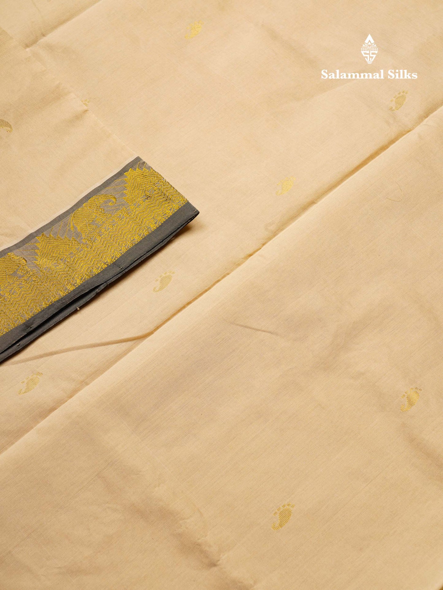 Beautiful Cream Sandal Semi Silk Cotton Saree With Contrast Black Blouse