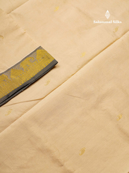 Beautiful Cream Sandal Semi Silk Cotton Saree With Contrast Black Blouse