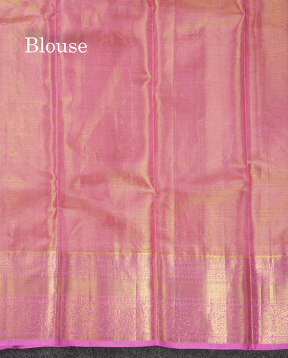 Beautiful Gold Tissue Bridal Pure Kanjivaram Silk Saree With Contrast Lavender Traditional Border