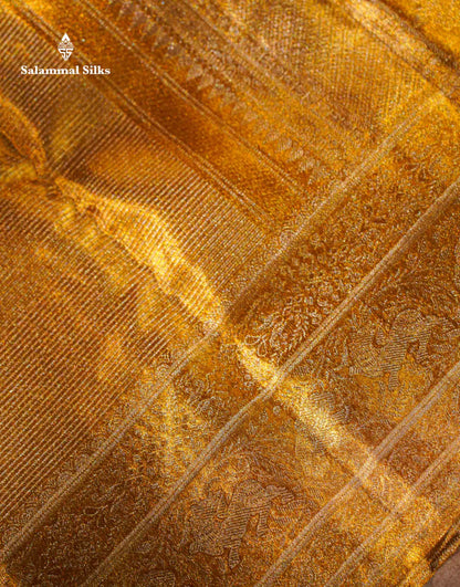 Beautiful Gold Tissue Bridal Pure Kanjivaram Silk Saree With Traditional Border