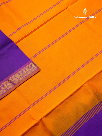 Beautiful Purple Plain Semi Silk Cotton Saree With Contrast Mustard Yellow Blouse