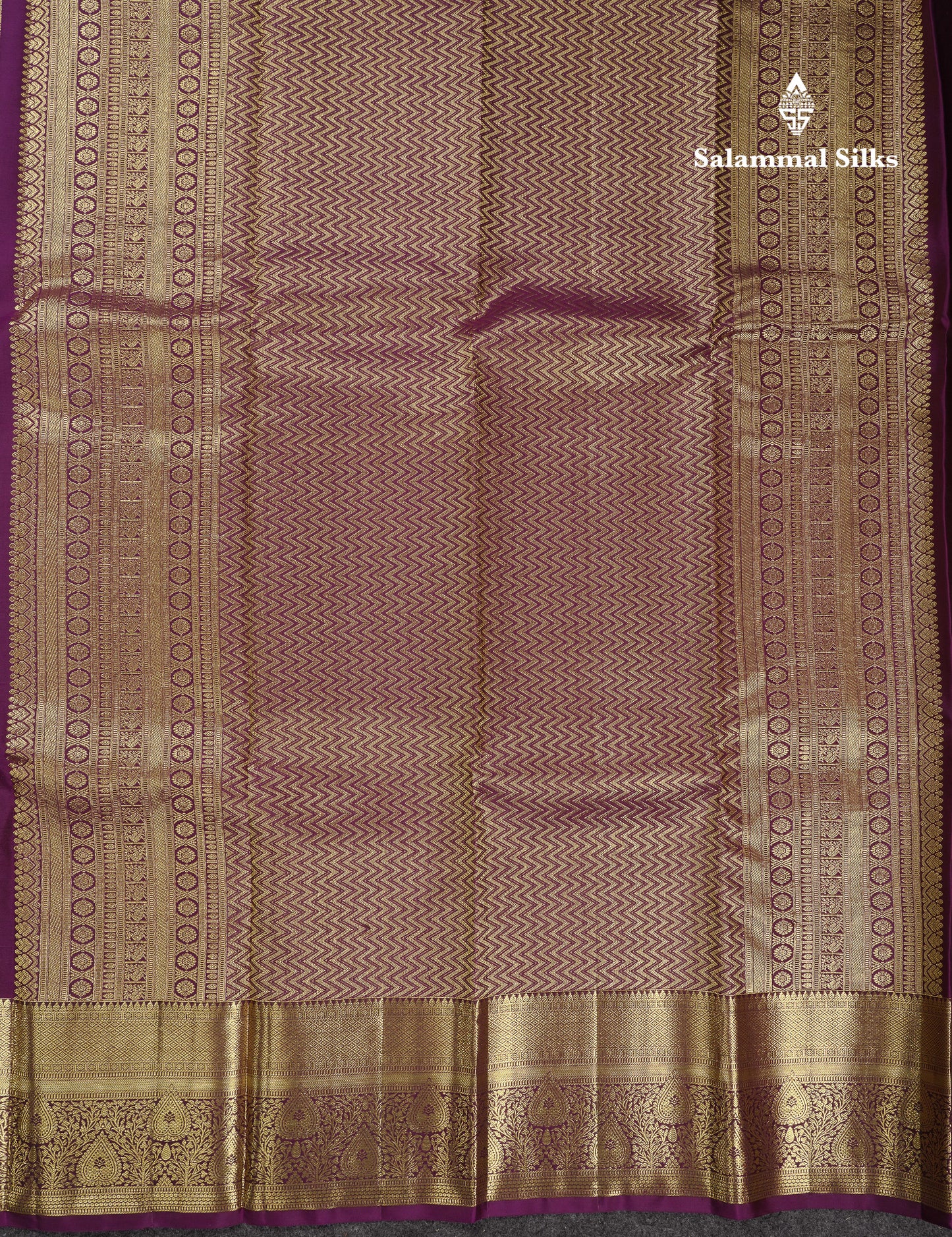 Beautiful Grey Bridal Pure Kanjivaram Silk Saree With Contrast Dark Purple Traditional Border