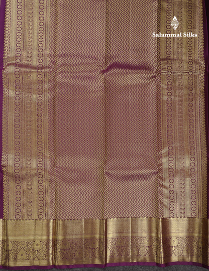 Beautiful Grey Bridal Pure Kanjivaram Silk Saree With Contrast Dark Purple Traditional Border