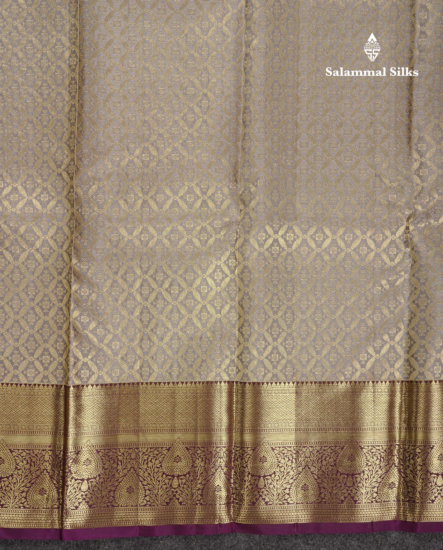 Beautiful Grey Bridal Pure Kanjivaram Silk Saree With Contrast Dark Purple Traditional Border