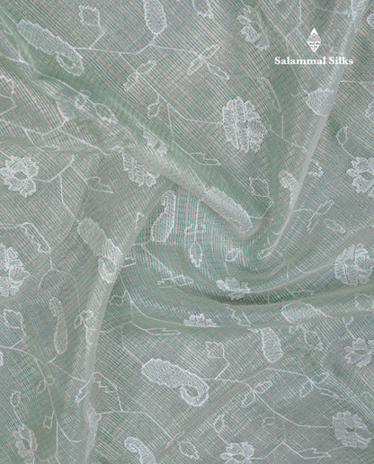 Light Grey Embroidery Work Silk Kota Fancy Saree With Gold Zari Border