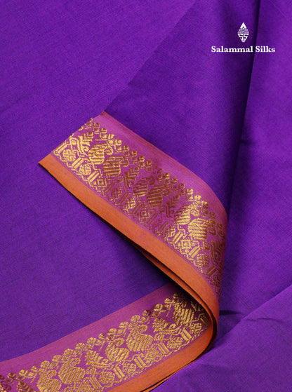 Beautiful Purple Plain Semi Silk Cotton Saree With Contrast Mustard Yellow Blouse