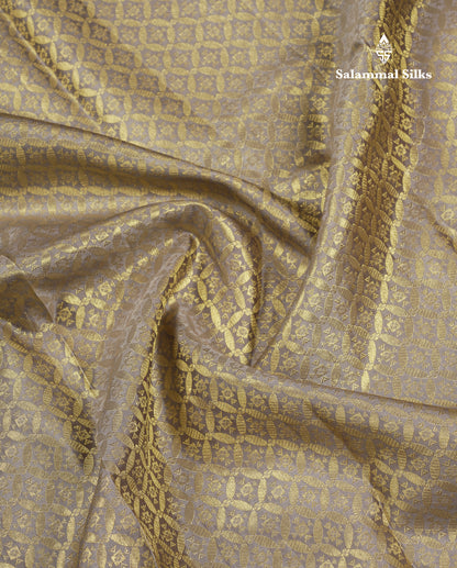 Beautiful Grey Bridal Pure Kanjivaram Silk Saree With Contrast Dark Purple Traditional Border