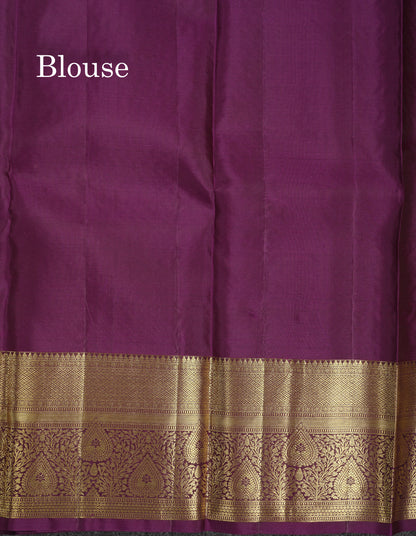 Beautiful Grey Bridal Pure Kanjivaram Silk Saree With Contrast Dark Purple Traditional Border