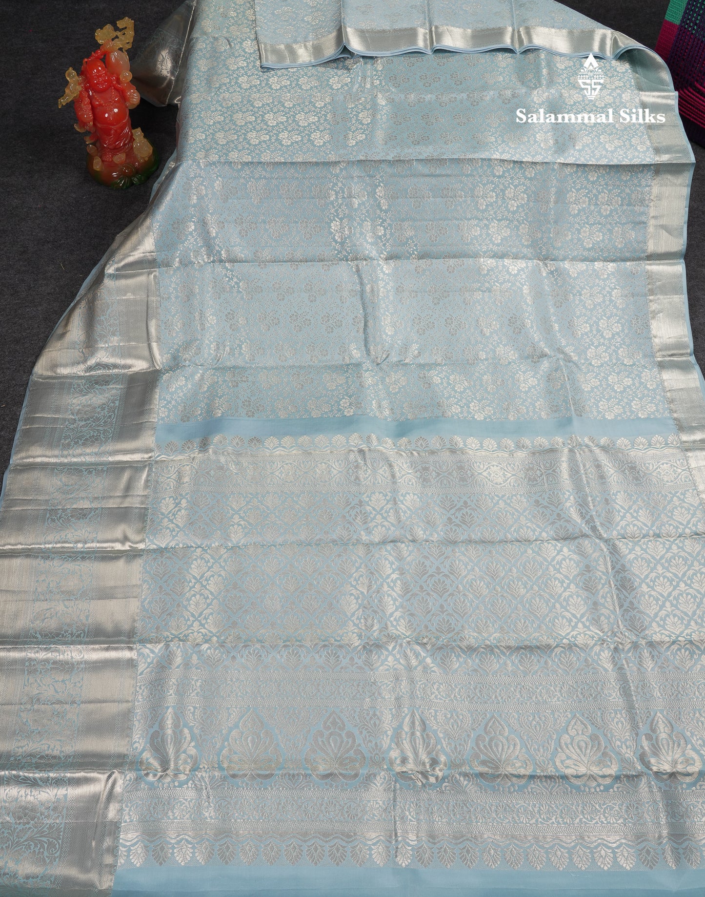 Beautiful Blueish Grey Bridal Pure Kanjivaram Silk Saree With Traditional Evening Morning Border