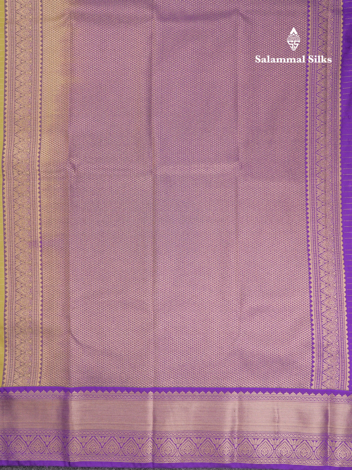 Beautiful Pista Green Zari Checks And Buttas Semi Silk Saree With Contrast Violet Traditional Border