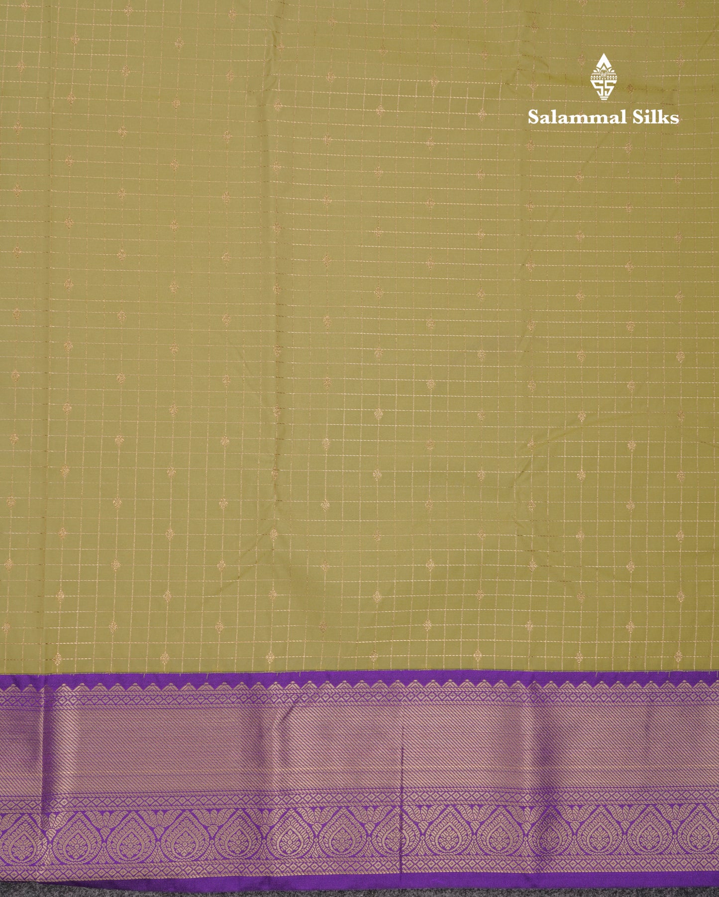 Beautiful Pista Green Zari Checks And Buttas Semi Silk Saree With Contrast Violet Traditional Border