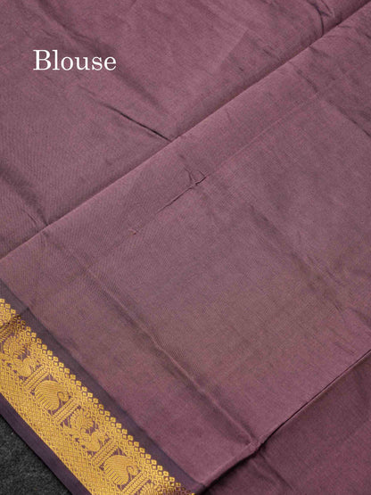 Beautiful Light Violet Plain Semi Silk Cotton Saree With Traditional Border