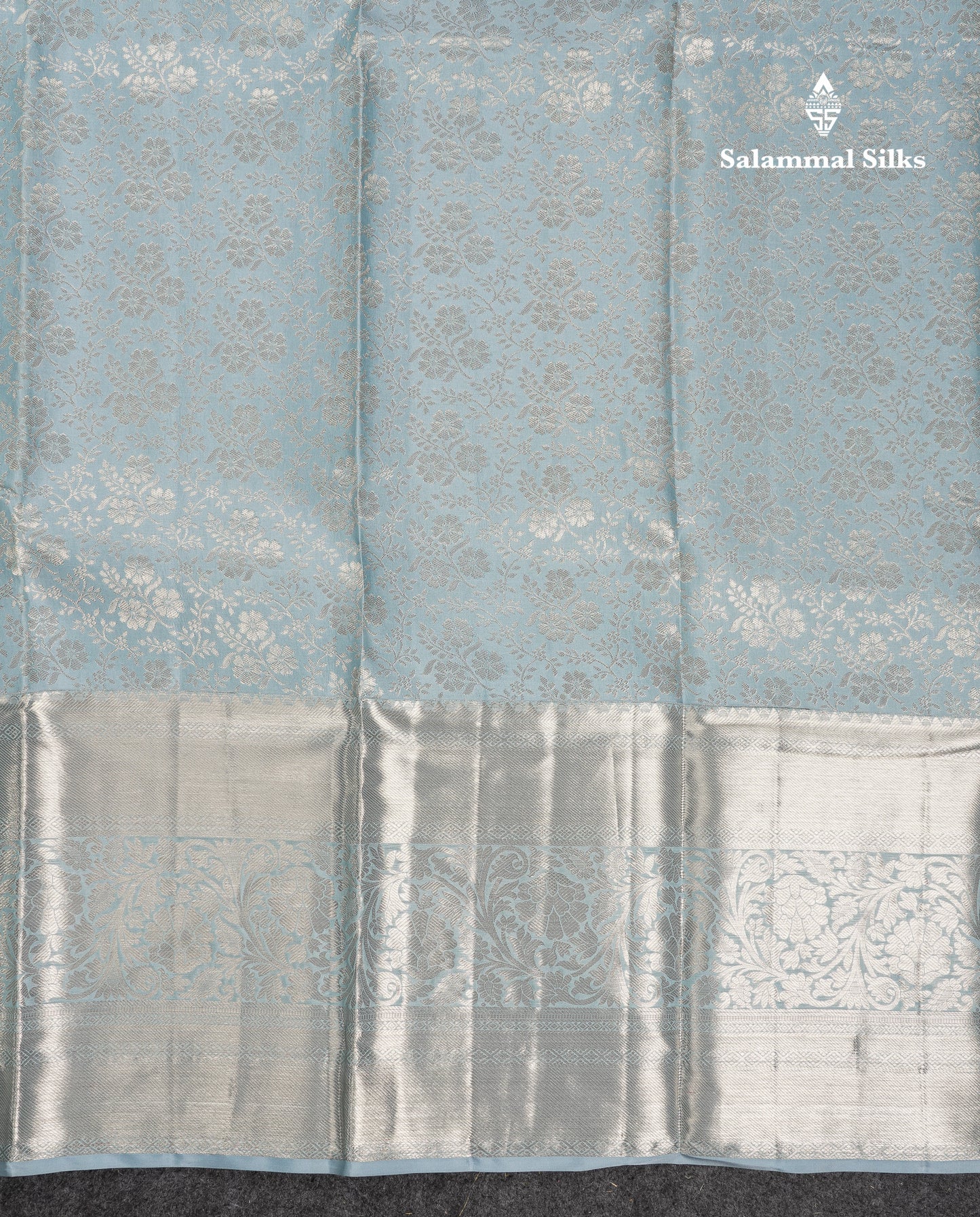 Beautiful Blueish Grey Bridal Pure Kanjivaram Silk Saree With Traditional Evening Morning Border