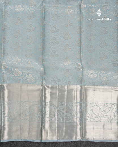 Beautiful Blueish Grey Bridal Pure Kanjivaram Silk Saree With Traditional Evening Morning Border