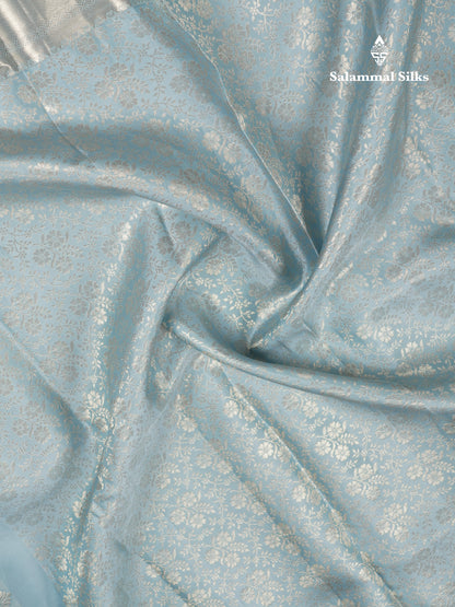 Beautiful Blueish Grey Bridal Pure Kanjivaram Silk Saree With Traditional Evening Morning Border