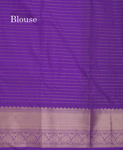 Beautiful Pista Green Zari Checks And Buttas Semi Silk Saree With Contrast Violet Traditional Border